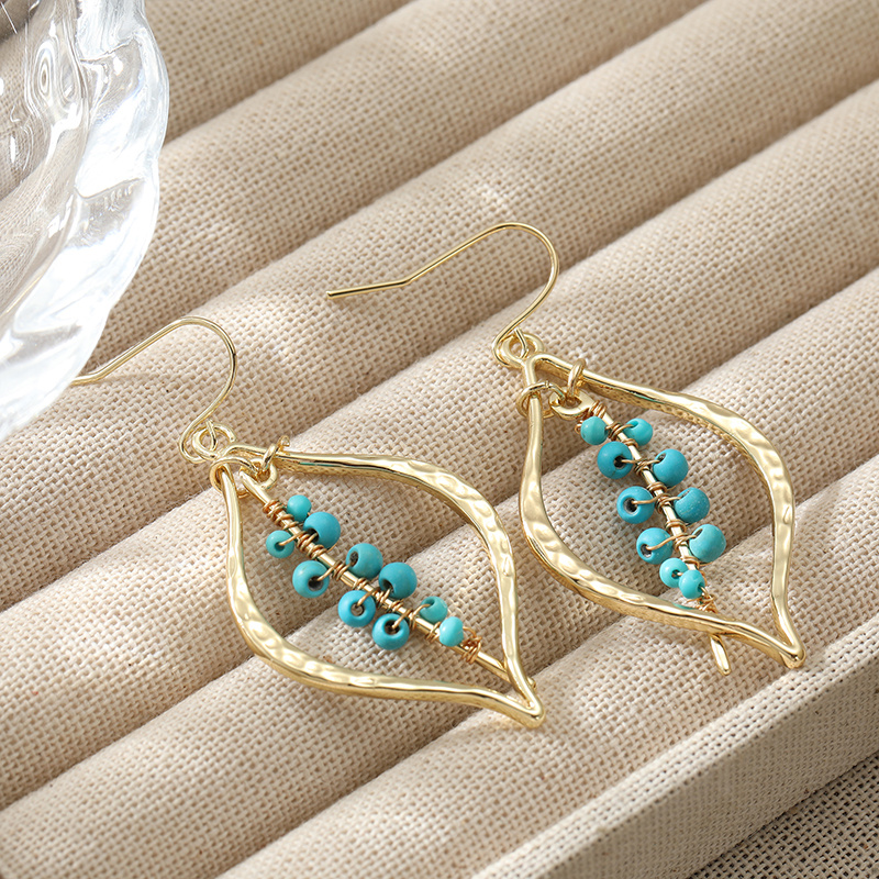 Women's Handmade Drop Earrings with Synthetic Turquoise Beads